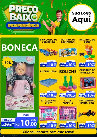 Modelo de Encarte para Encarte A4 Vertical com o tema Preço Baixo de Independência para Brinquedos