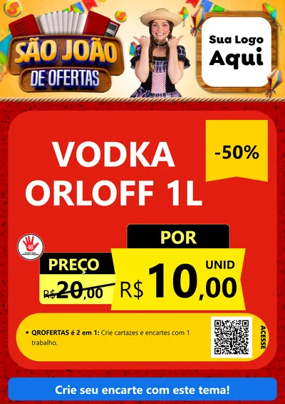Modelo de Cartaz para Cartaz A4 Vertical com o tema São João de Ofertas para Distribuidora de bebidas