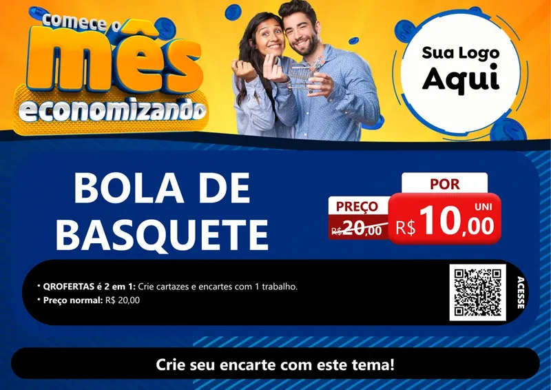 Modelo de Cartaz para Cartaz A4 Horizontal com o tema Comece O Mês Economizando para Artigos Esportivos