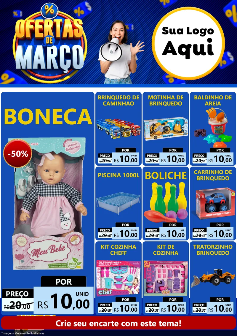 Modelo de Encarte para Encarte A4 Vertical com o tema Ofertas de Março para Brinquedos