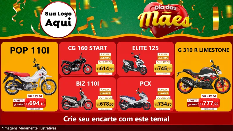 Modelo de TV para TV Horizontal com o tema Dia das Mães para Concessionaria de Motos