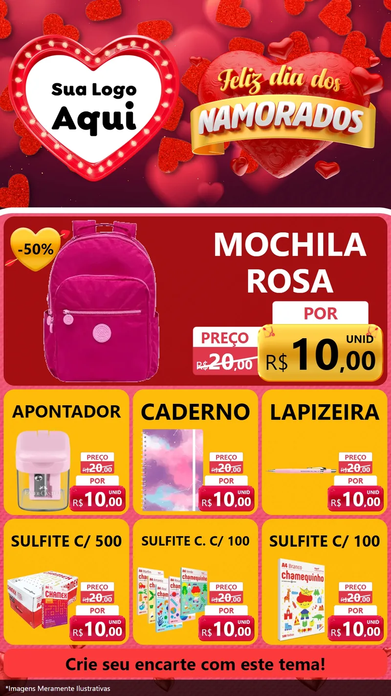Modelo de Rede Social para Stories com o tema Feliz Dia Dos Namorados para Papelaria