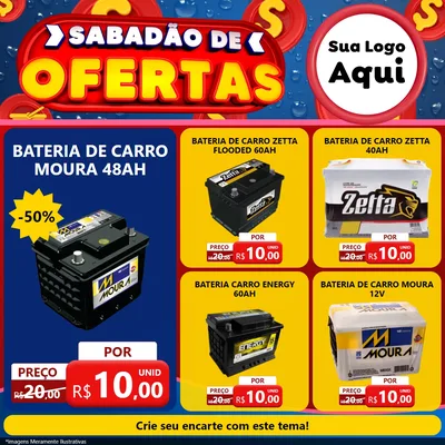 Modelo de Rede Social para Feed Facebook com o tema Sabadão de Ofertas para Baterias Elétricas