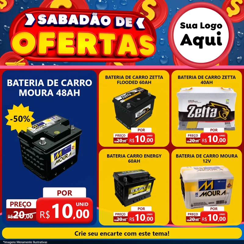 Modelo de Rede Social para Feed Facebook com o tema Sabadão de Ofertas para Baterias Elétricas