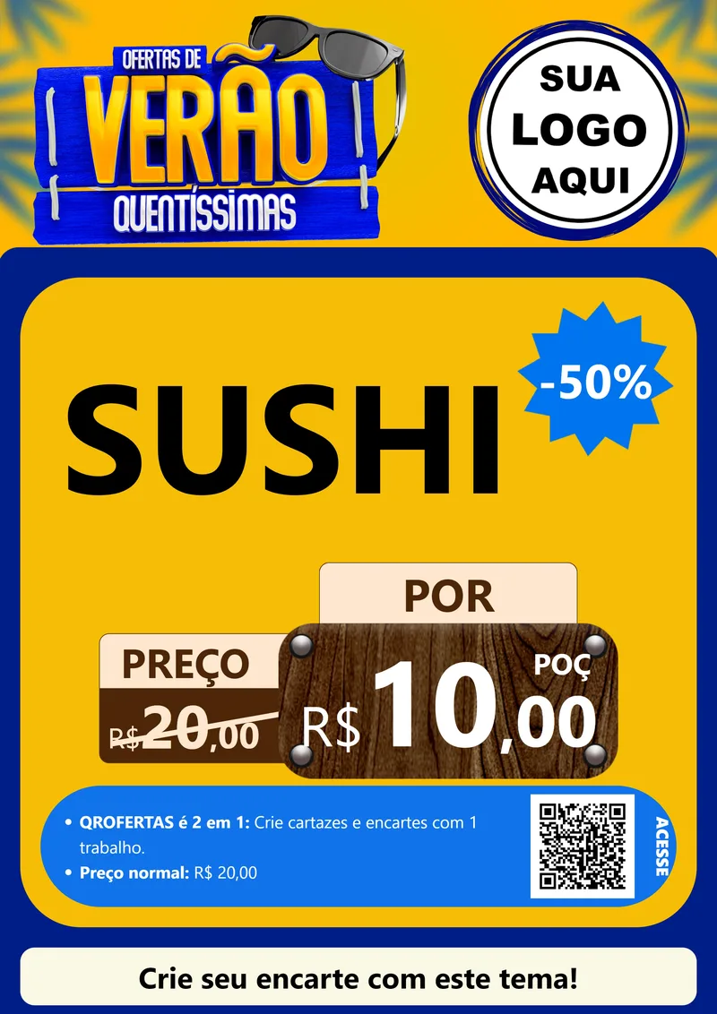 Modelo de Cartaz para Cartaz A4 Vertical com o tema Ofertas de Verão Quentíssimas para Comida japonesa