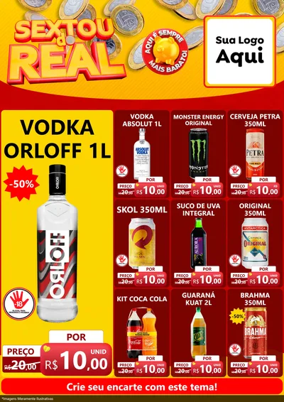 Modelo de Encarte para Encarte A4 Vertical com o tema Sextou do Real para Distribuidora de bebidas