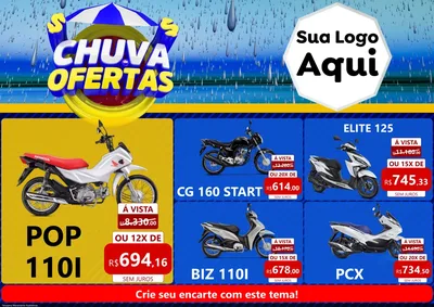 Modelo de Encarte para Encarte A4 Horizontal com o tema Chuva de Ofertas para Concessionaria de Motos