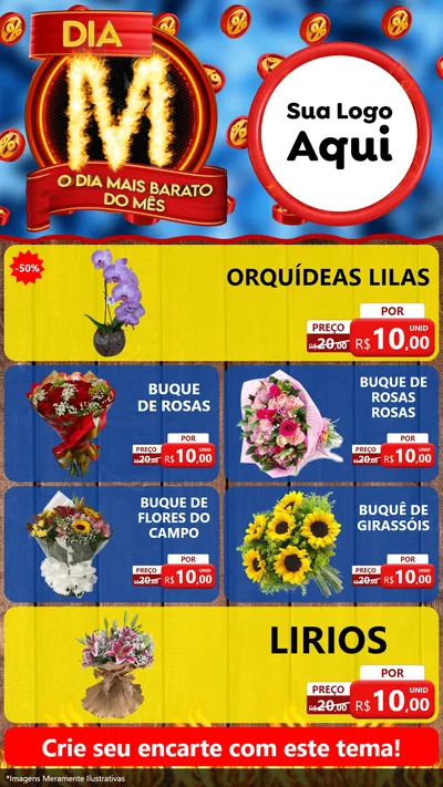 Modelo de TV para TV Vertical com o tema Dia M - O Dia Mais Barato Do Mês para Floricultura e jardim