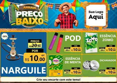 Modelo de Encarte para Encarte A4 Horizontal com o tema Arraiá de Preço Baixo - Junina para Tabacaria