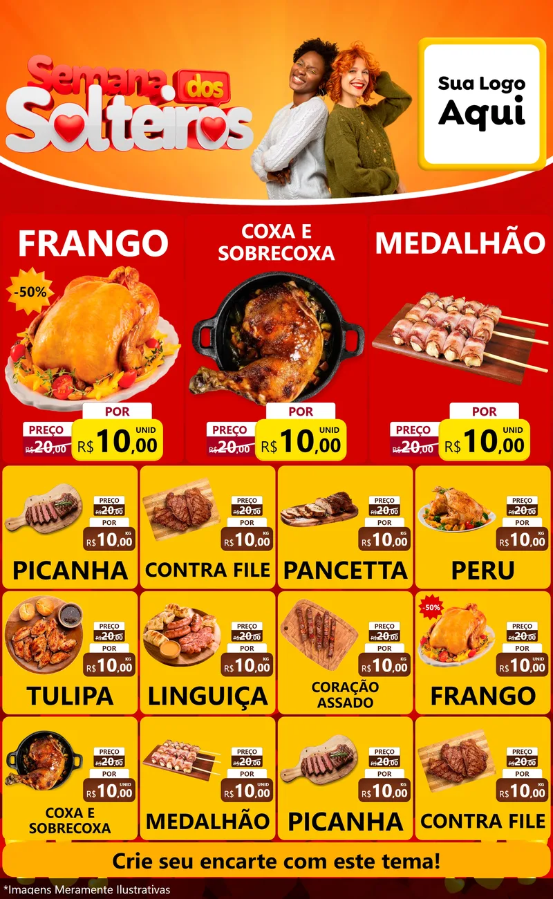 Modelo de Encarte para Encarte Grande com o tema Semana dos Solteiros para Assados