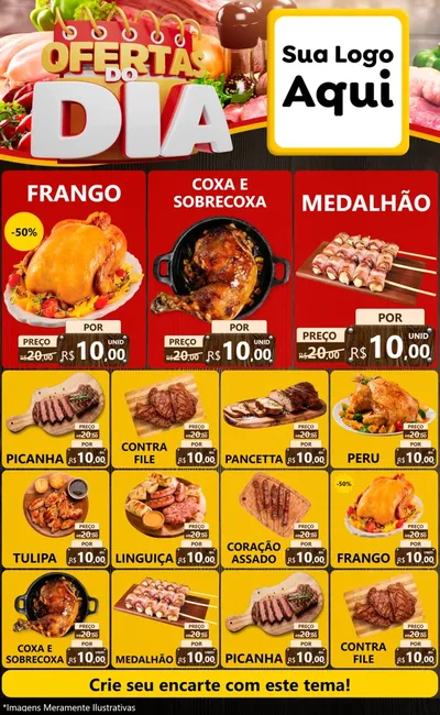 Modelo de Encarte para Encarte Grande com o tema Ofertas do Dia para Assados