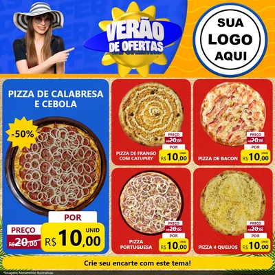 Modelo de Rede Social para Feed Facebook com o tema Verão de Ofertas para Pizzaria