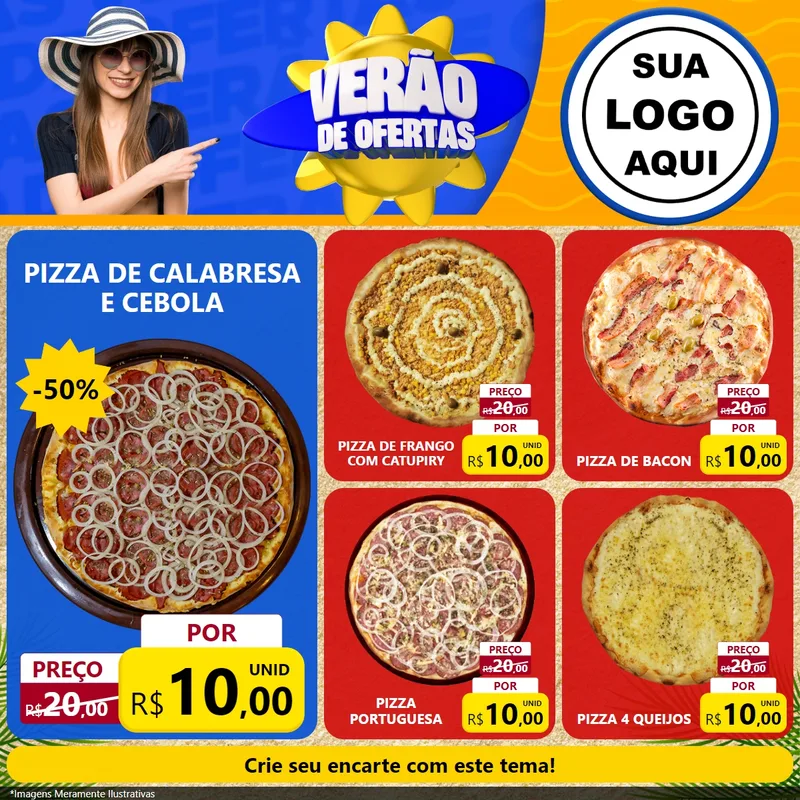 Modelo de Rede Social para Feed Facebook com o tema Verão de Ofertas para Pizzaria