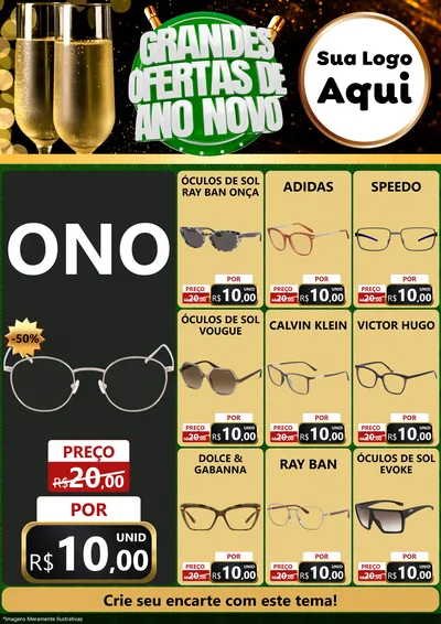 Modelo de Encarte para Encarte A4 Vertical com o tema Grandes Ofertas de Ano Novo para Óticas