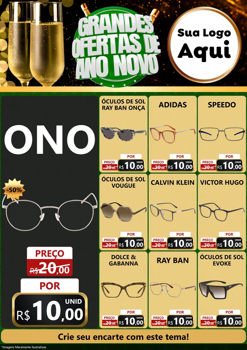 Modelo de Encarte para Encarte A4 Vertical com o tema Grandes Ofertas de Ano Novo para Óticas