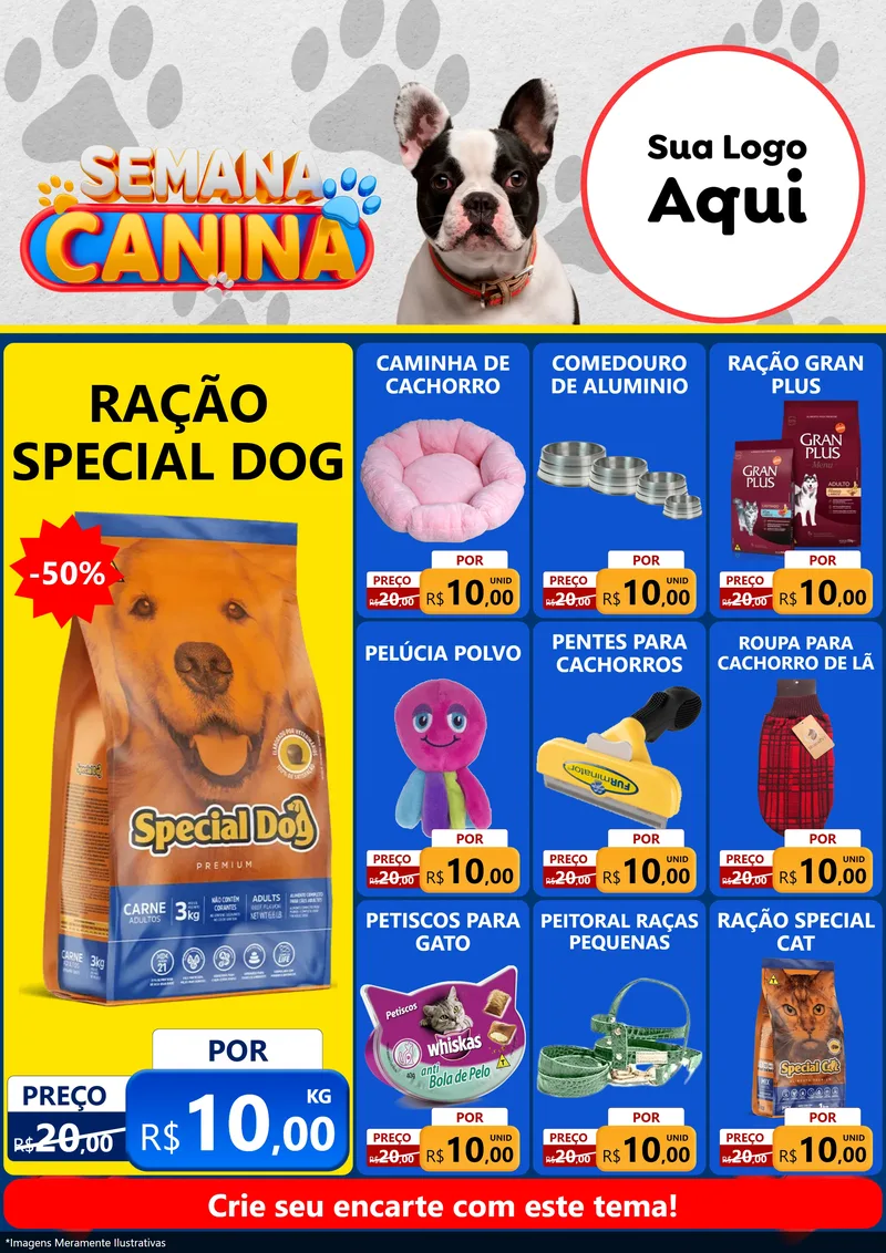 Modelo de Encarte para Encarte A4 Vertical com o tema Semana Canina para Pet Shop