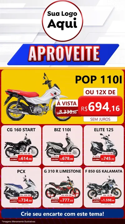 Modelo de Rede Social para Stories com o tema Aproveite para Concessionaria de Motos