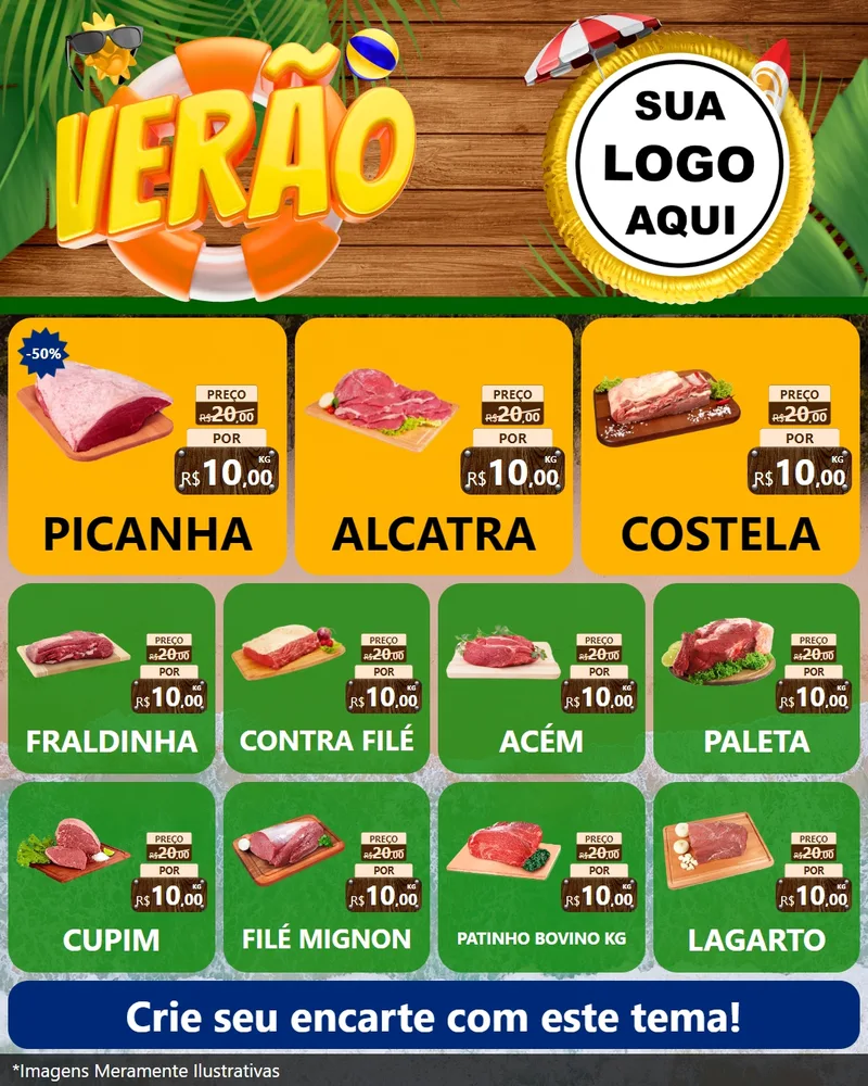 Modelo de Rede Social para Feed Instagram com o tema Verão para Açougue