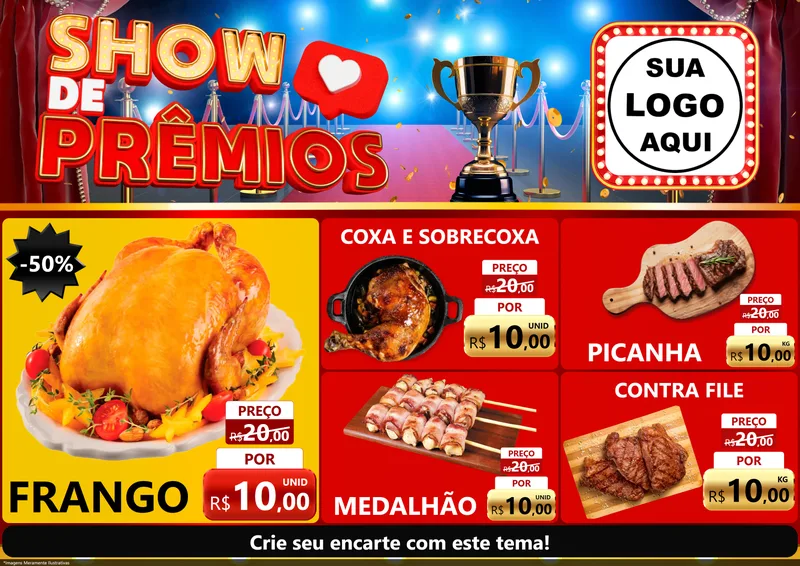 Modelo de Encarte para Encarte A4 Horizontal com o tema Show de Prêmios para Assados