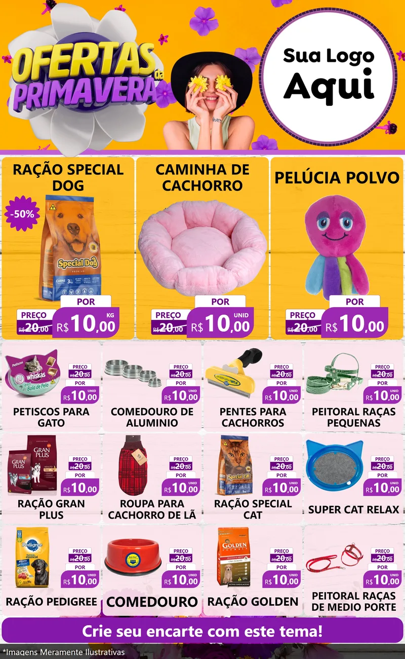Modelo de Encarte para Encarte Grande com o tema Ofertas Da Primavera para Pet Shop