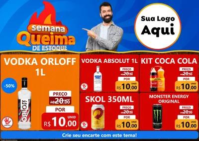 Modelo de Encarte para Encarte A4 Horizontal com o tema Semana Queima de Estoque para Distribuidora de bebidas