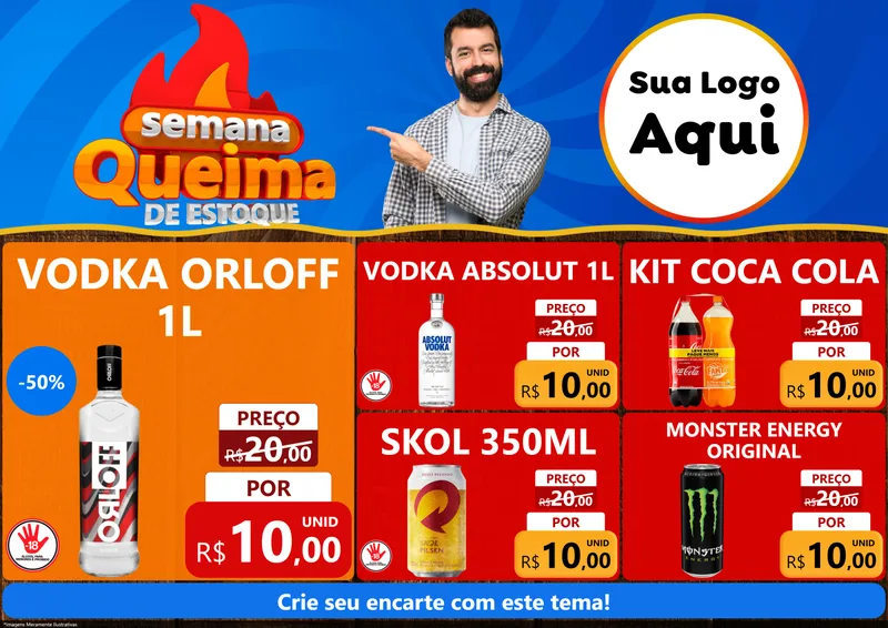 Modelo de Encarte para Encarte A4 Horizontal com o tema Semana Queima de Estoque para Distribuidora de bebidas