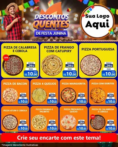 Modelo de Rede Social para Feed Instagram com o tema Descontos Quentes de Festa Junina para Pizzaria