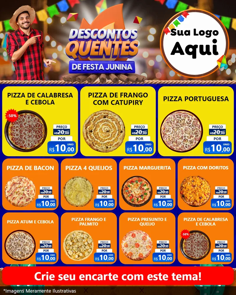 Modelo de Rede Social para Feed Instagram com o tema Descontos Quentes de Festa Junina para Pizzaria
