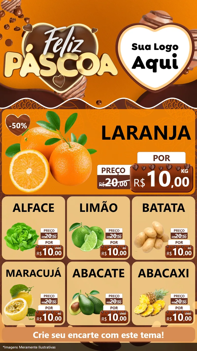 Modelo de Rede Social para Stories com o tema Feliz Páscoa para Hortifrúti