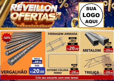 Modelo de Encarte para Encarte A4 Horizontal com o tema Réveillon de Ofertas para Ferragens