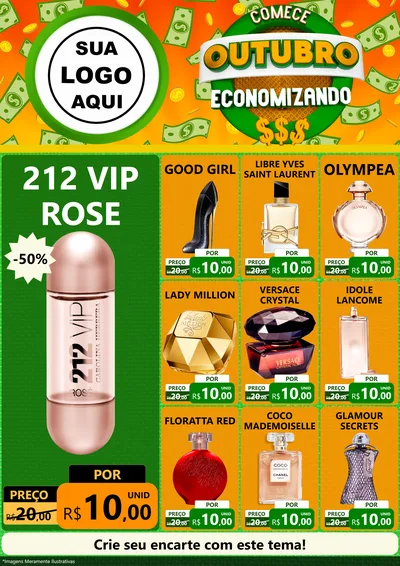 Modelo de Encarte para Encarte A4 Vertical com o tema Comece Outubro Economizando para Perfumes