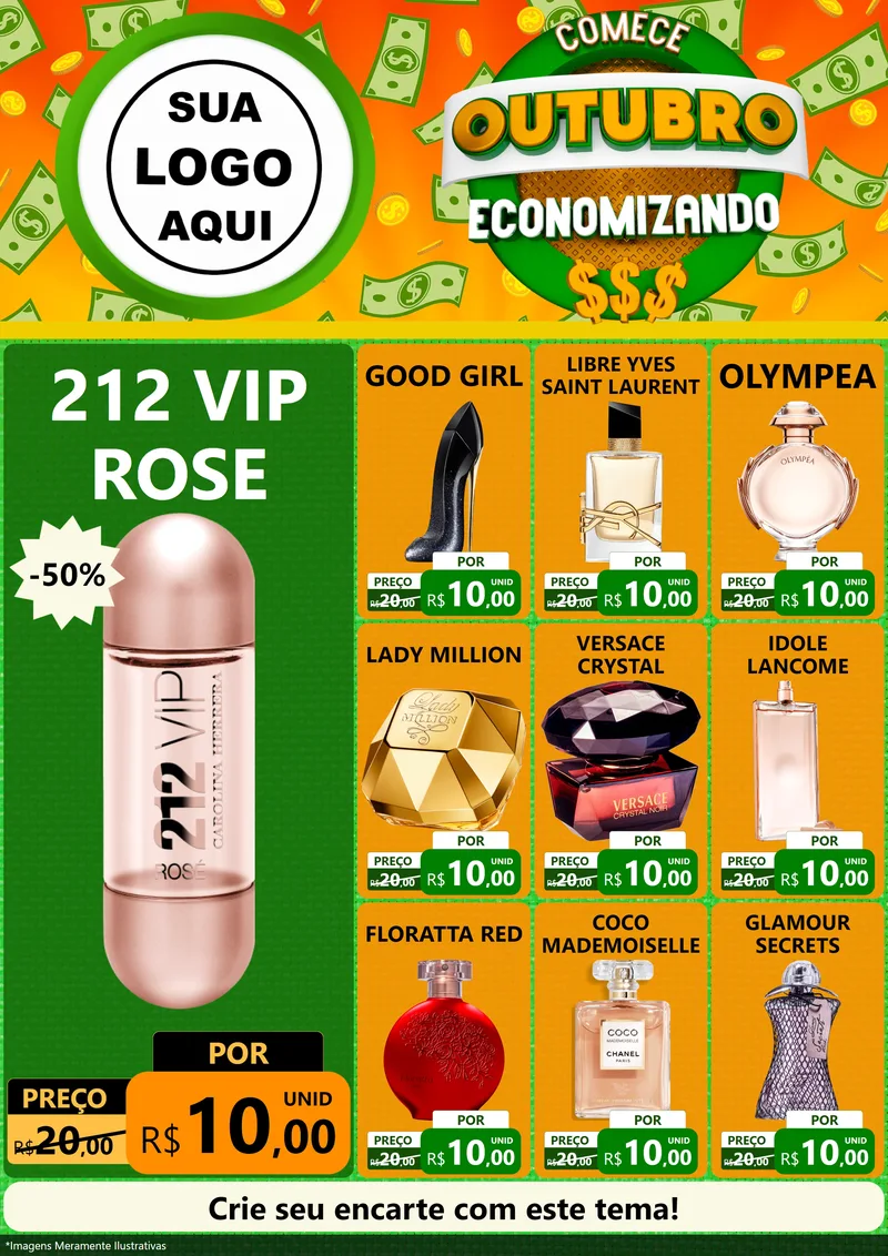 Modelo de Encarte para Encarte A4 Vertical com o tema Comece Outubro Economizando para Perfumes
