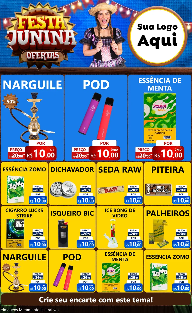 Modelo de Encarte para Encarte Grande com o tema Festa Junina Ofertas para Tabacaria