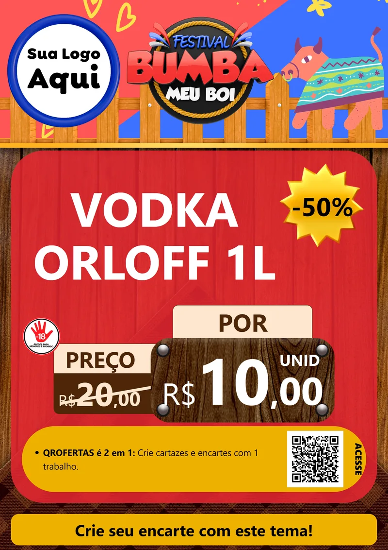 Modelo de Cartaz para Cartaz A4 Vertical com o tema Festival Bumba Meu Boi para Distribuidora de bebidas