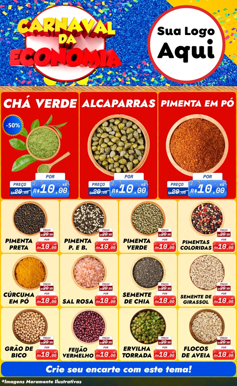 Modelo de Encarte para Encarte Grande com o tema Carnaval da Economia para Produtos Naturais