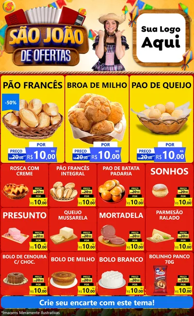 Modelo de Encarte para Encarte Grande com o tema São João de Ofertas para Padaria