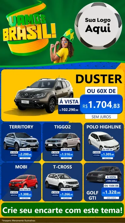 Modelo de Rede Social para Stories com o tema Vamos Brasil - Copa para Concessionaria de Carros