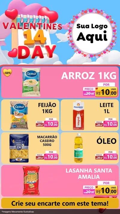 Modelo de TV para TV Vertical com o tema Valentine's Day para Supermercado