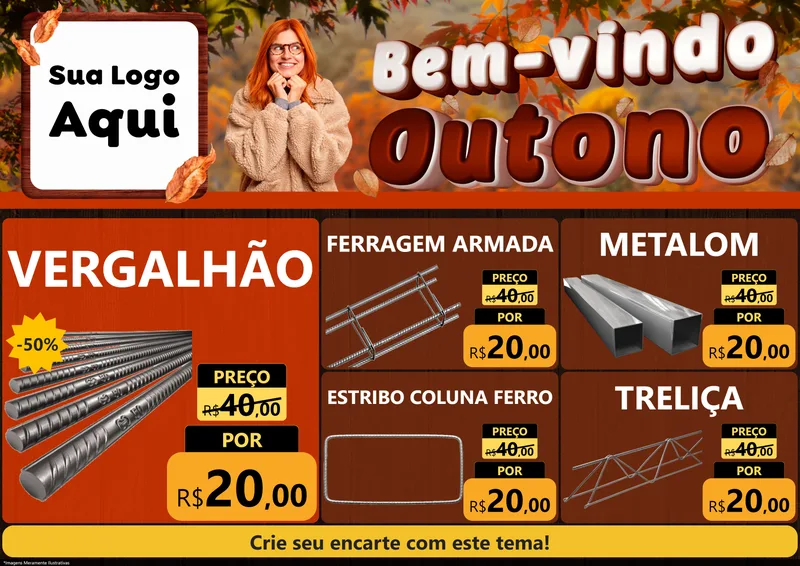 Modelo de Encarte para Encarte A4 Horizontal com o tema Bem-vindo Outono para Ferragens