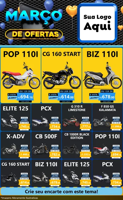 Modelo de Encarte para Encarte Grande com o tema Março de Ofertas para Concessionaria de Motos