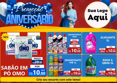 Modelo de Encarte para Encarte A4 Horizontal com o tema Promoção de Aniversário para Produtos de Limpeza