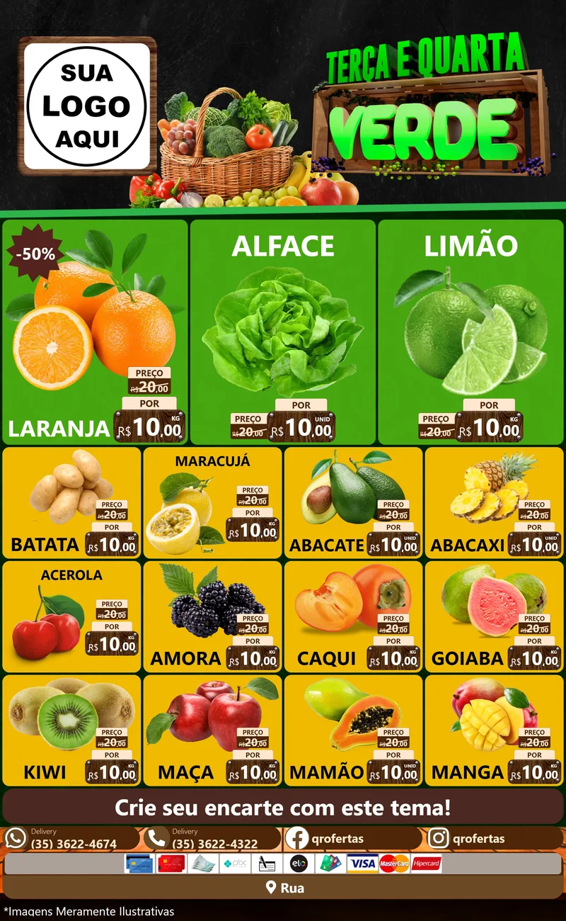 Modelo de Encarte para Encarte Grande com o tema Terça e Quarta Verde para Hortifrúti