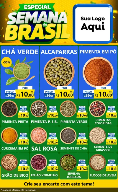 Modelo de Encarte para Encarte Grande com o tema Especial Semana do Brasil para Produtos Naturais
