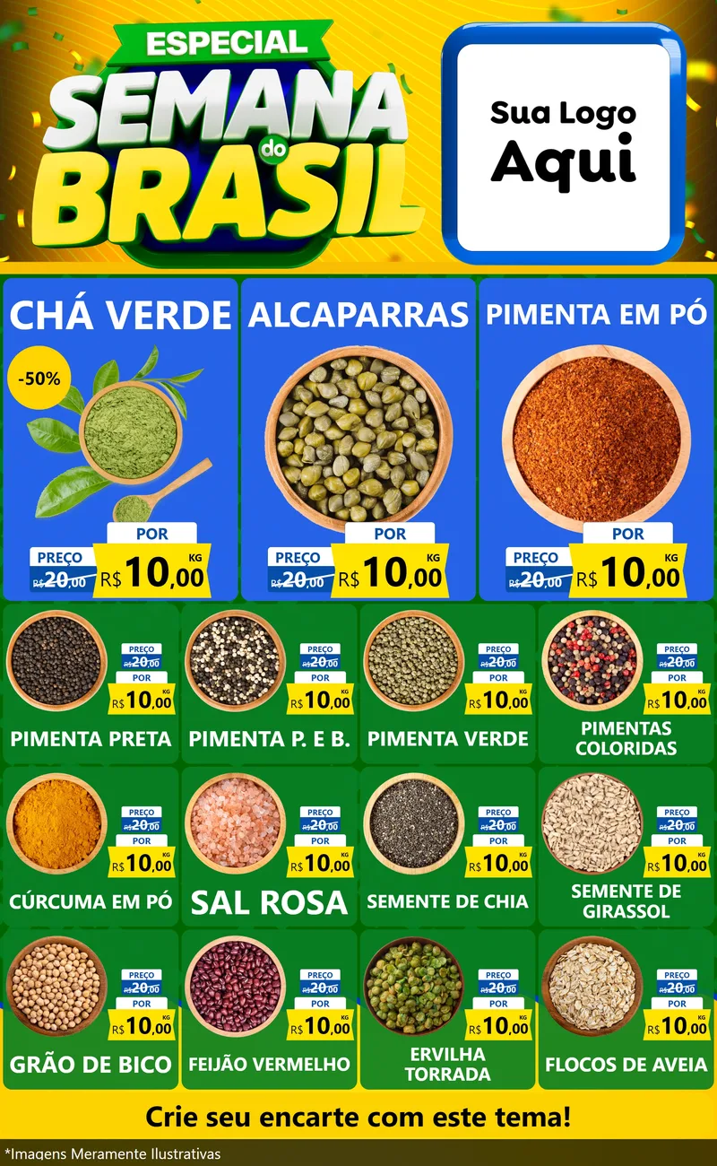 Modelo de Encarte para Encarte Grande com o tema Especial Semana do Brasil para Produtos Naturais