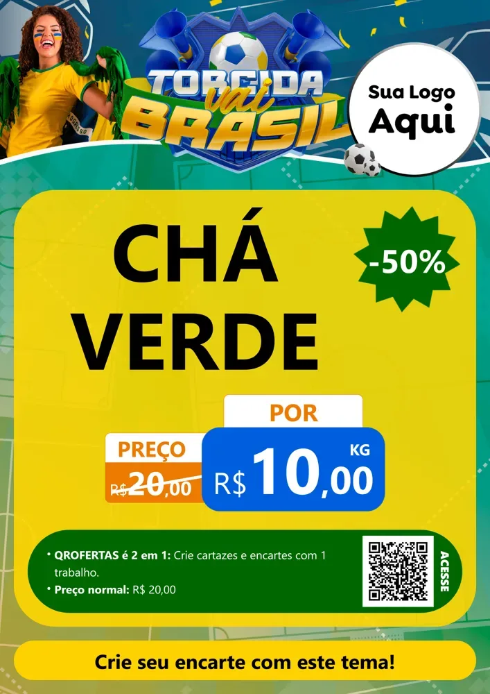 Modelo de Cartaz para Cartaz A4 Vertical com o tema Torcida Vai Brasil - Copa para Produtos Naturais