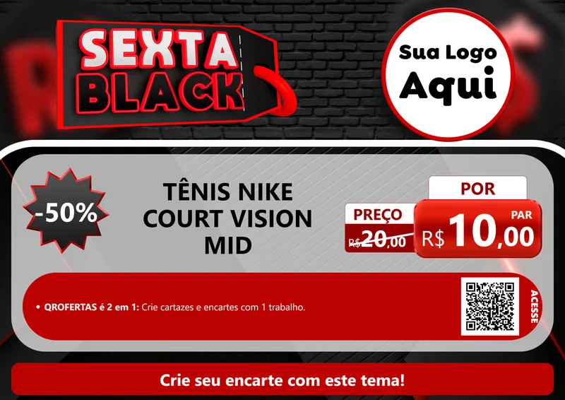 Modelo de Cartaz para Cartaz A4 Horizontal com o tema Sexta Black para Calçados