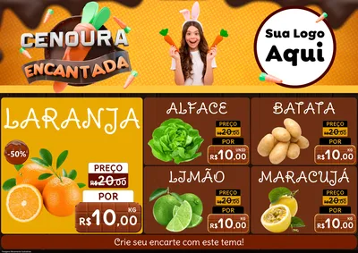 Modelo de Encarte para Encarte A4 Horizontal com o tema Cenoura Encantada - Páscoa para Hortifrúti