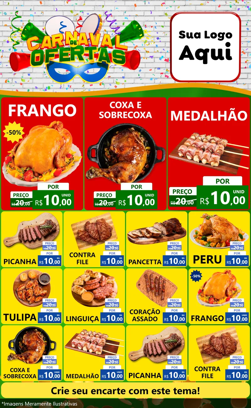 Modelo de Encarte para Encarte Grande com o tema Carnaval de Ofertas para Assados
