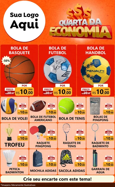 Modelo de Encarte para Encarte Grande com o tema Quarta da Economia para Artigos Esportivos