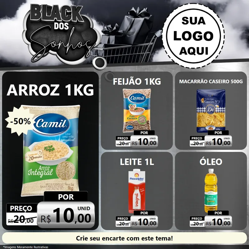 Modelo de Rede Social para Feed Facebook com o tema Black dos Sonhos para Supermercado